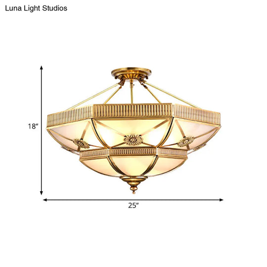 Classic Domed Semi Flush Light With Milky Glass Gold Mount - 4/6 Lights 18/25 Wide