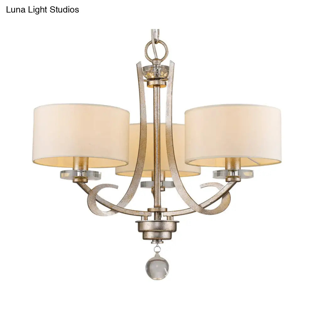 Classic Drum Fabric Pendant Light With Crystal: White Chandelier For Bedroom