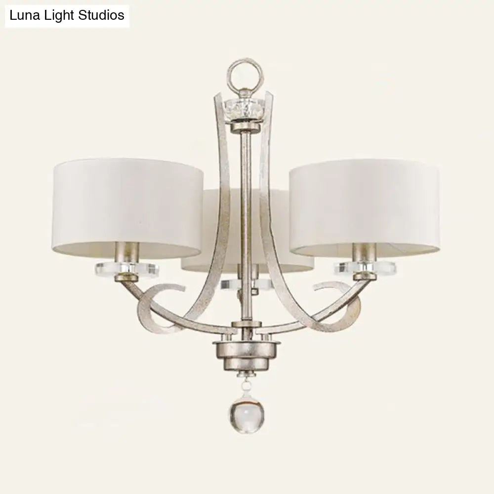 Classic Drum Fabric Pendant Light With Crystal: White Chandelier For Bedroom