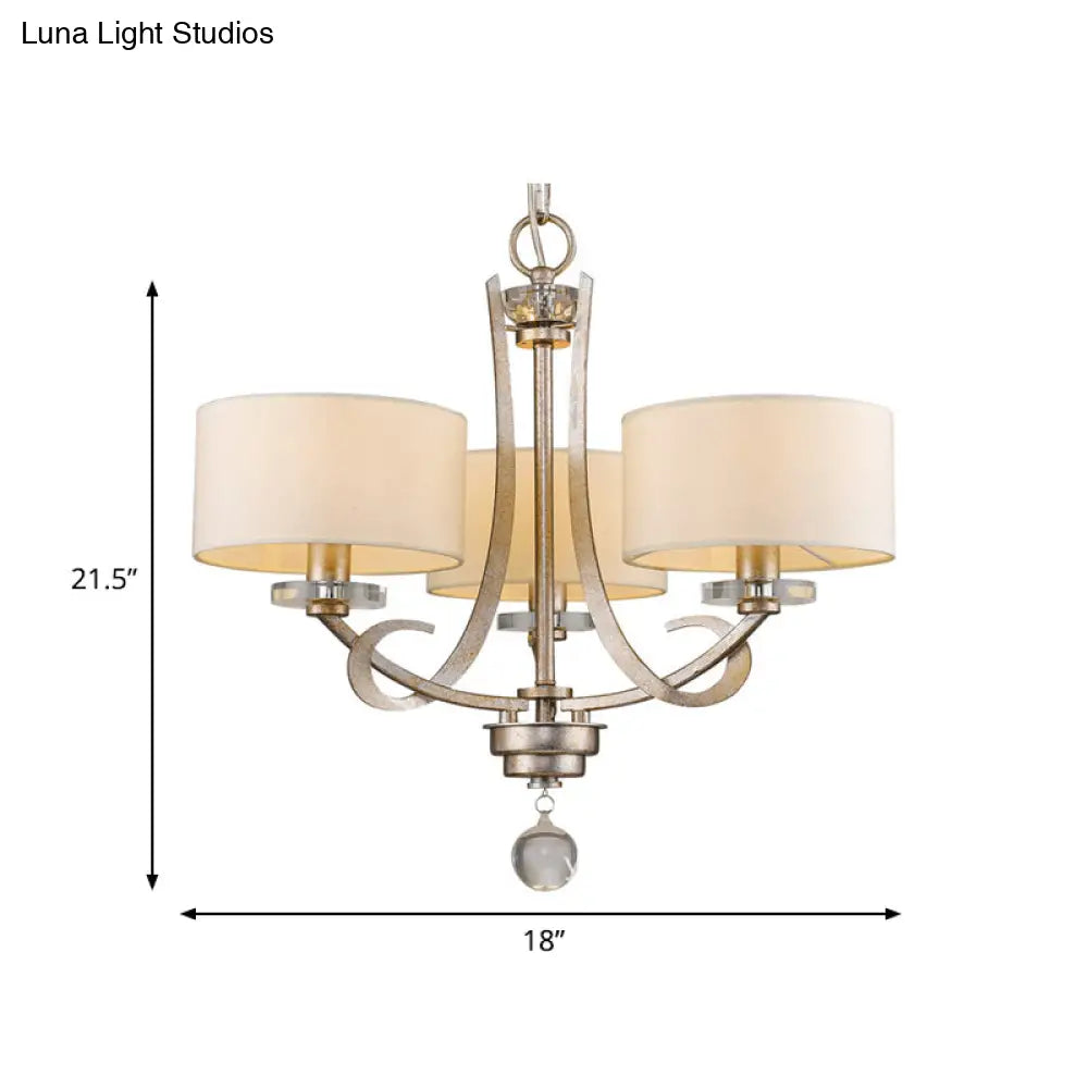 Classic Drum Fabric Pendant Light With Crystal: White Chandelier For Bedroom