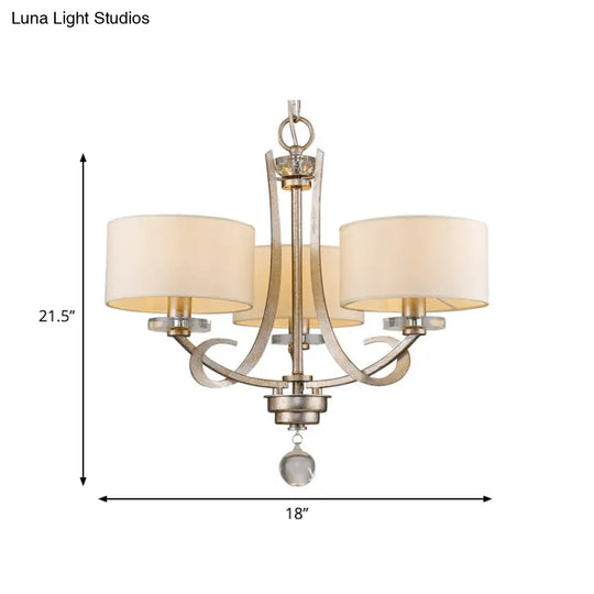 Classic Drum Fabric Pendant Light With Crystal: White Chandelier For Bedroom