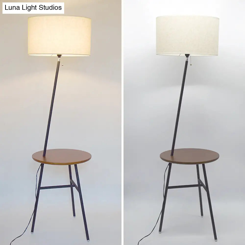 Classic Drum Shaped Fabric Floor Lamp With Tripod Tray - Perfect Living Room Lighting