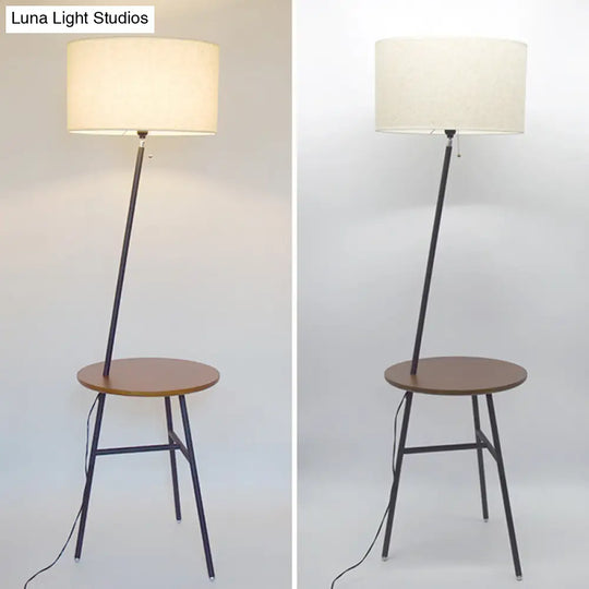 Classic Drum Shaped Fabric Floor Lamp With Tripod Tray - Perfect Living Room Lighting