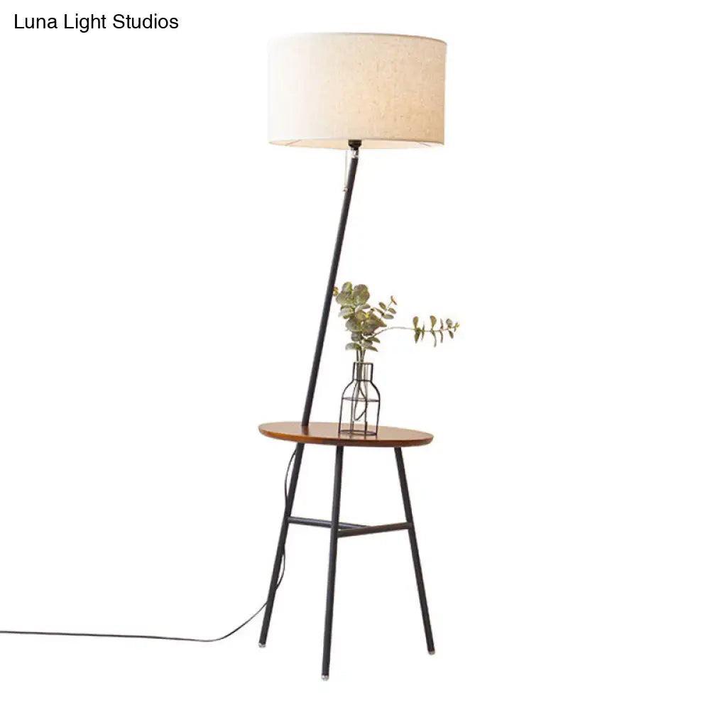 Classic Drum Shaped Fabric Floor Lamp With Tripod Tray - Perfect Living Room Lighting