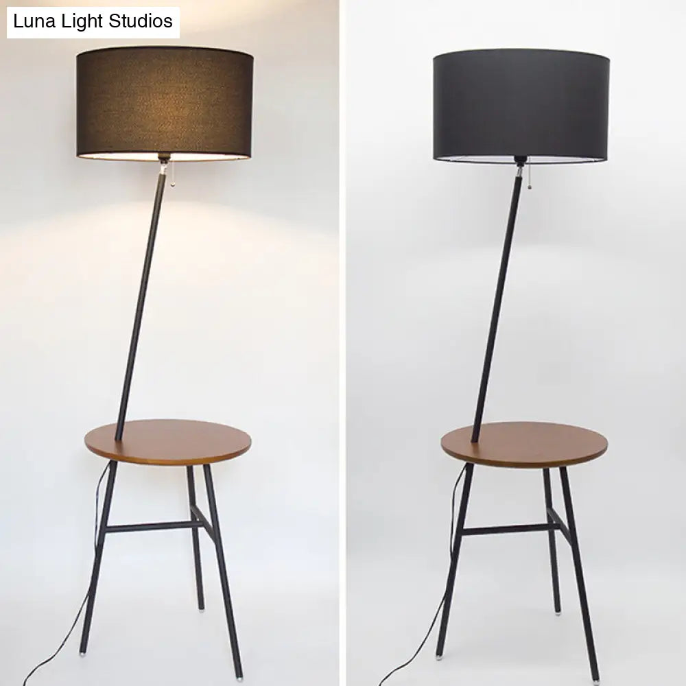 Classic Drum Shaped Fabric Floor Lamp With Tripod Tray - Perfect Living Room Lighting