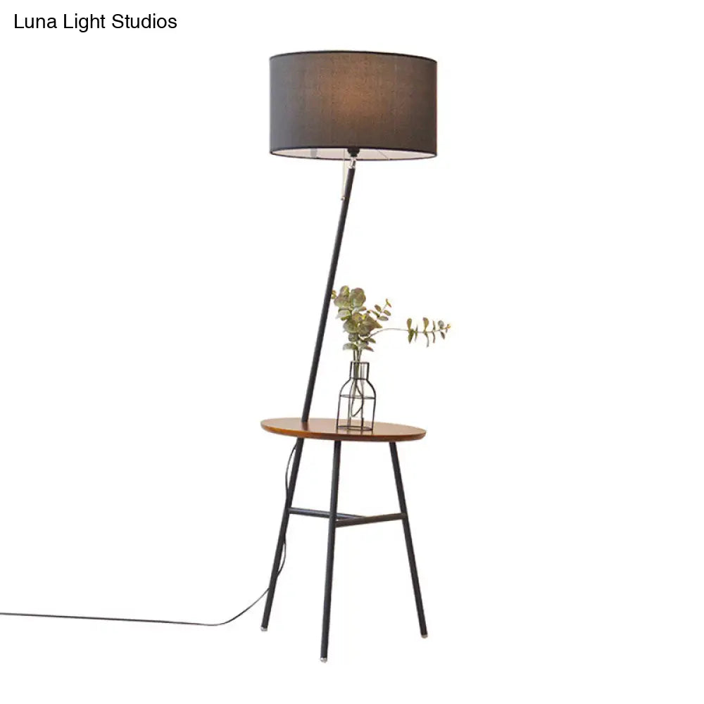 Classic Drum Shaped Fabric Floor Lamp With Tripod Tray - Perfect Living Room Lighting