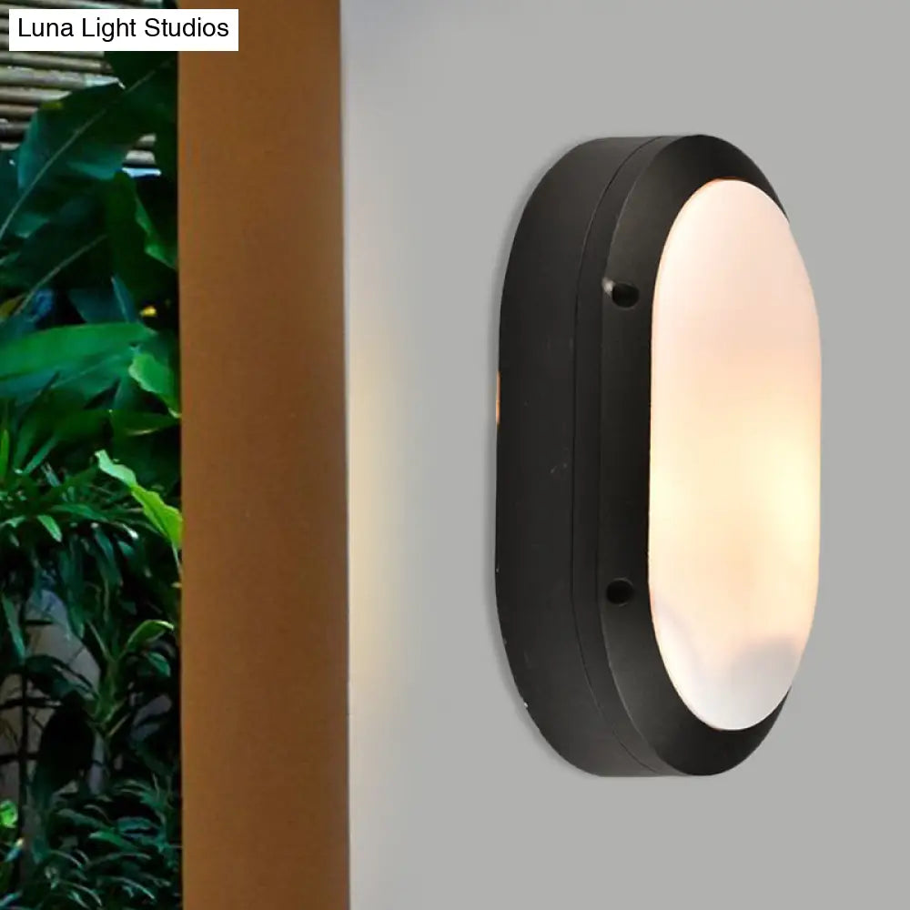 Classic Elliptical Opal Glass Wall Lamp In Black - 1 Light With Or Without Frame