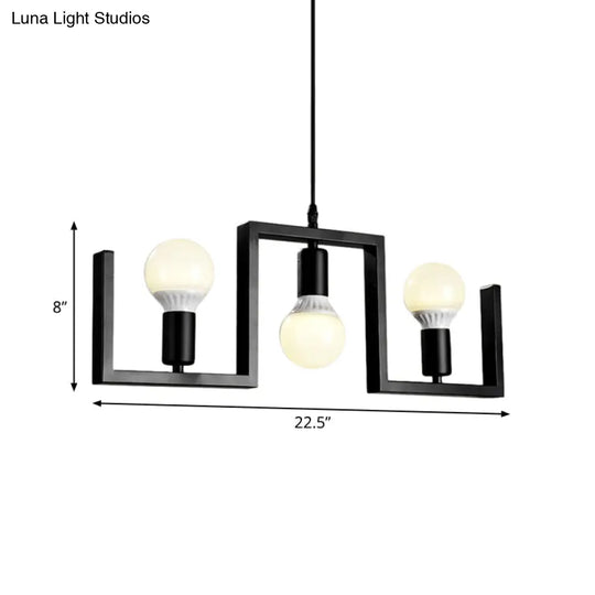 Classic Exposed Bulb Pendant Light In Black - 3 Metal Island Lights