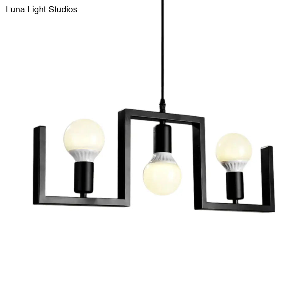 Classic Exposed Bulb Pendant Light In Black - 3 Metal Island Lights