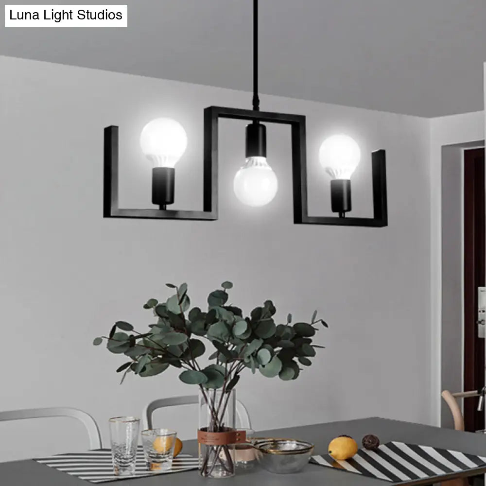 Classic Exposed Bulb Pendant Light In Black - 3 Metal Island Lights