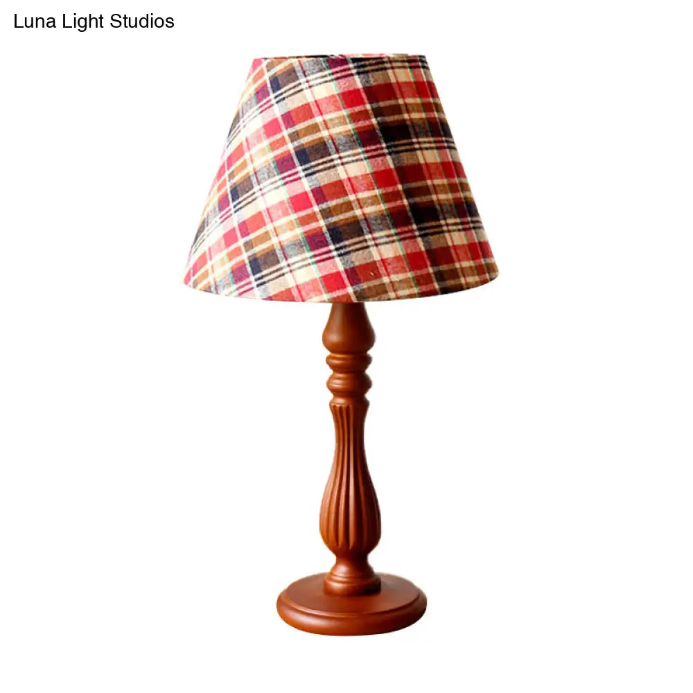 Classic Fabric Barrel Night Table Lamp With Wood Base - Red/Blue/Green 1 Light Task Lighting For