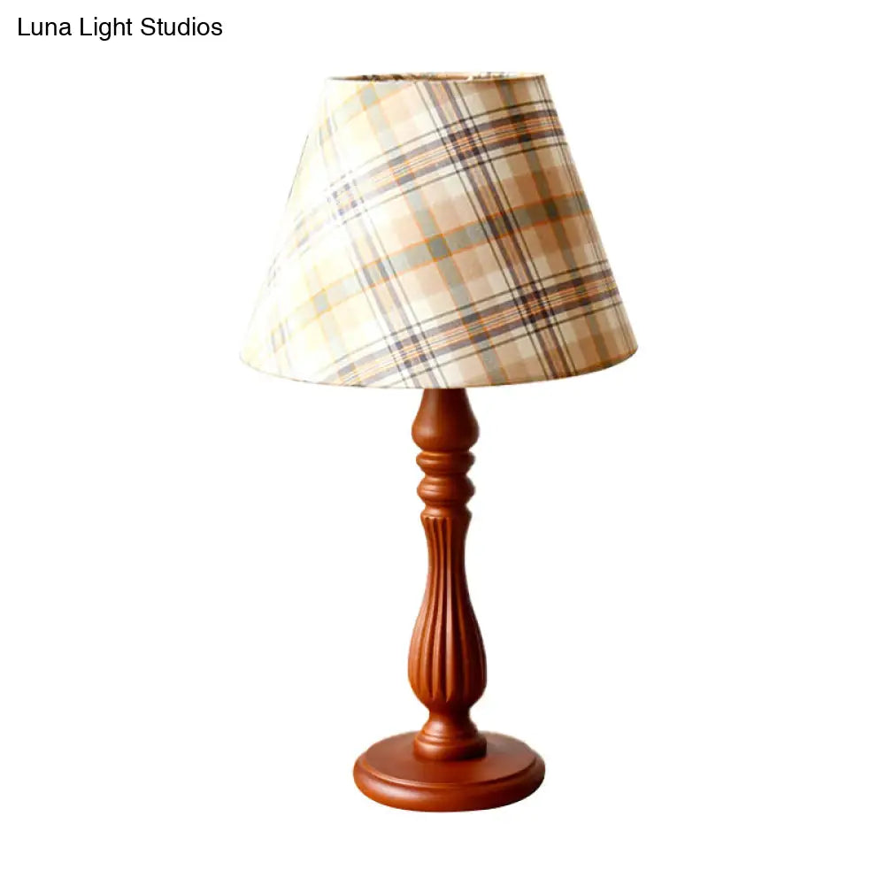 Classic Fabric Barrel Night Table Lamp With Wood Base - Red/Blue/Green 1 Light Task Lighting For