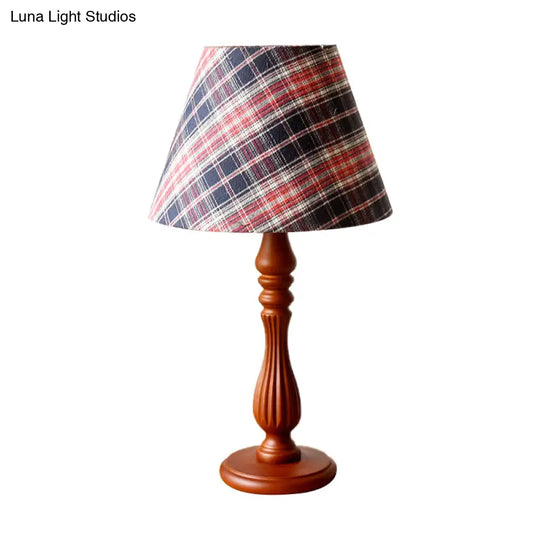 Classic Fabric Barrel Night Table Lamp With Wood Base - Red/Blue/Green 1 Light Task Lighting For