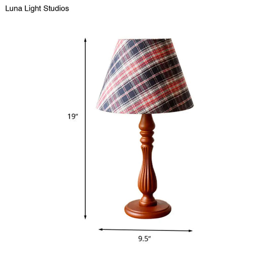 Classic Fabric Barrel Night Table Lamp With Wood Base - Red/Blue/Green 1 Light Task Lighting For