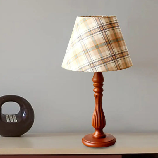 Classic Fabric Barrel Night Table Lamp With Wood Base - Red/Blue/Green 1 Light Task Lighting For