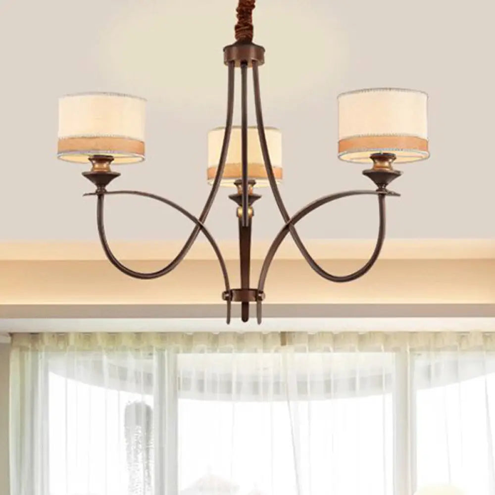 Classic Fabric Drum Chandelier - Light Tan Pendant For Living Room 3 /