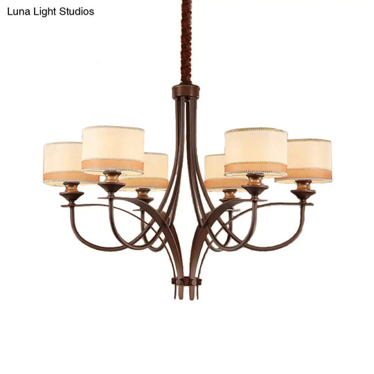 Classic Fabric Drum Chandelier - Light Tan Pendant For Living Room