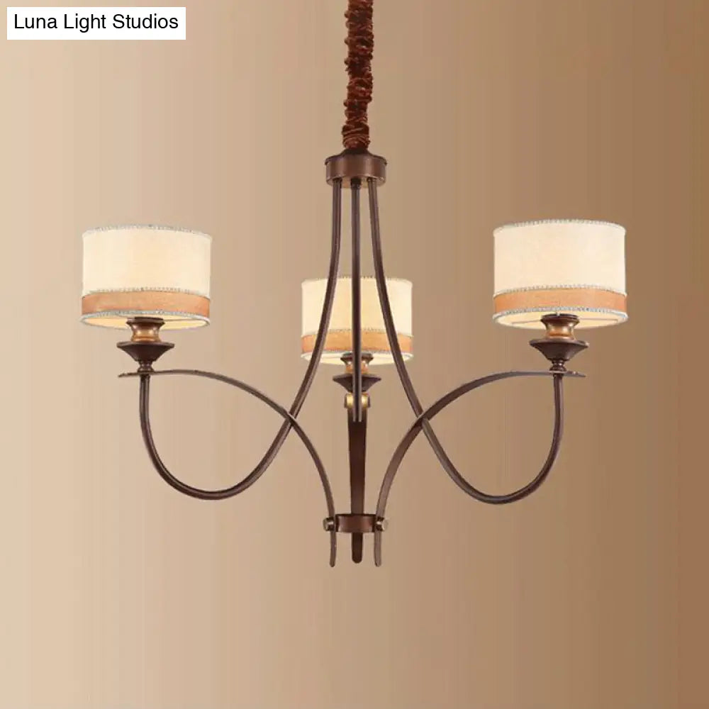 Classic Fabric Drum Chandelier - Light Tan Pendant For Living Room