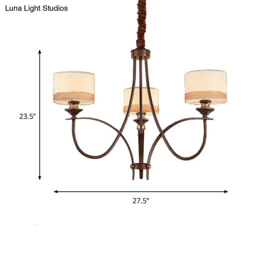 Classic Fabric Drum Chandelier - Light Tan Pendant For Living Room