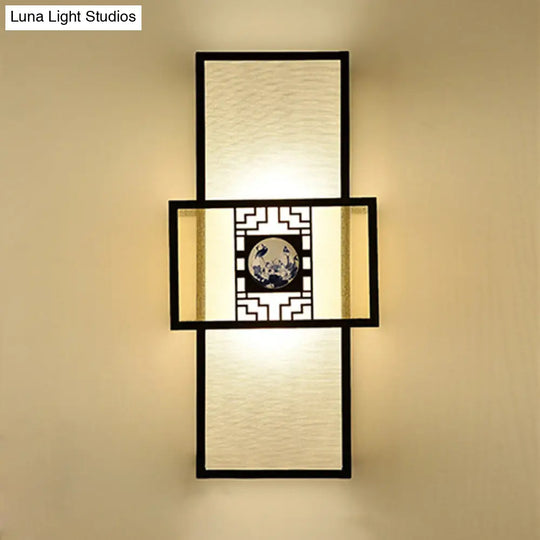 Classic Fabric Rectangle Wall Mount Bedside Sconce Light In White With Metal Frame