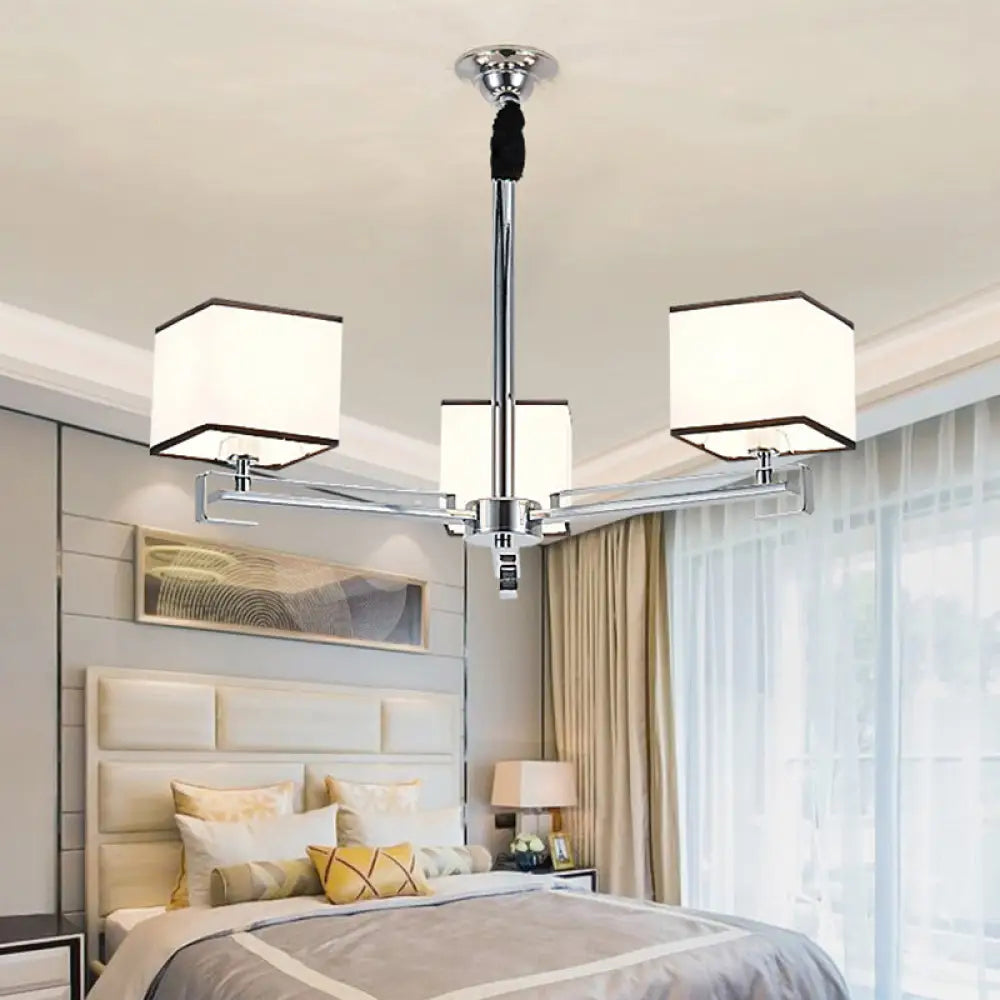 Classic Fabric White Pendant Lamp With Square Design - 3/6/8 Lights Ideal For Bedroom Chandelier