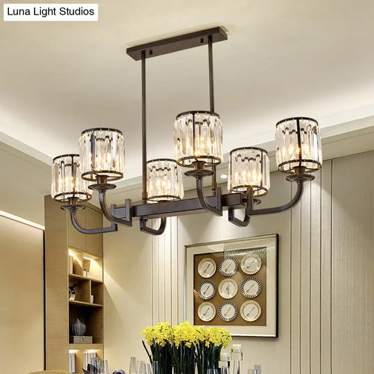 Classic Faceted Crystal 7-Light Black Pendant Lamp For Dining Room Island