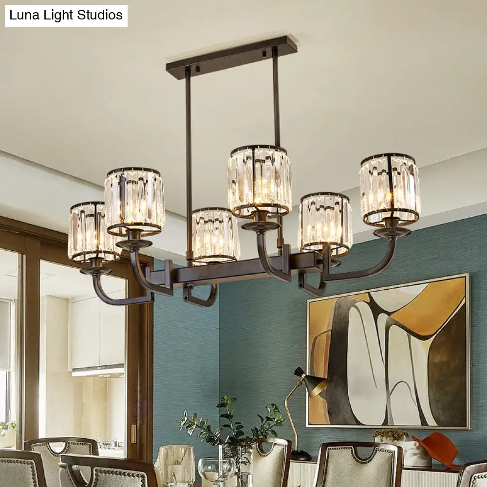 Classic Faceted Crystal 7-Light Black Pendant Lamp For Dining Room Island