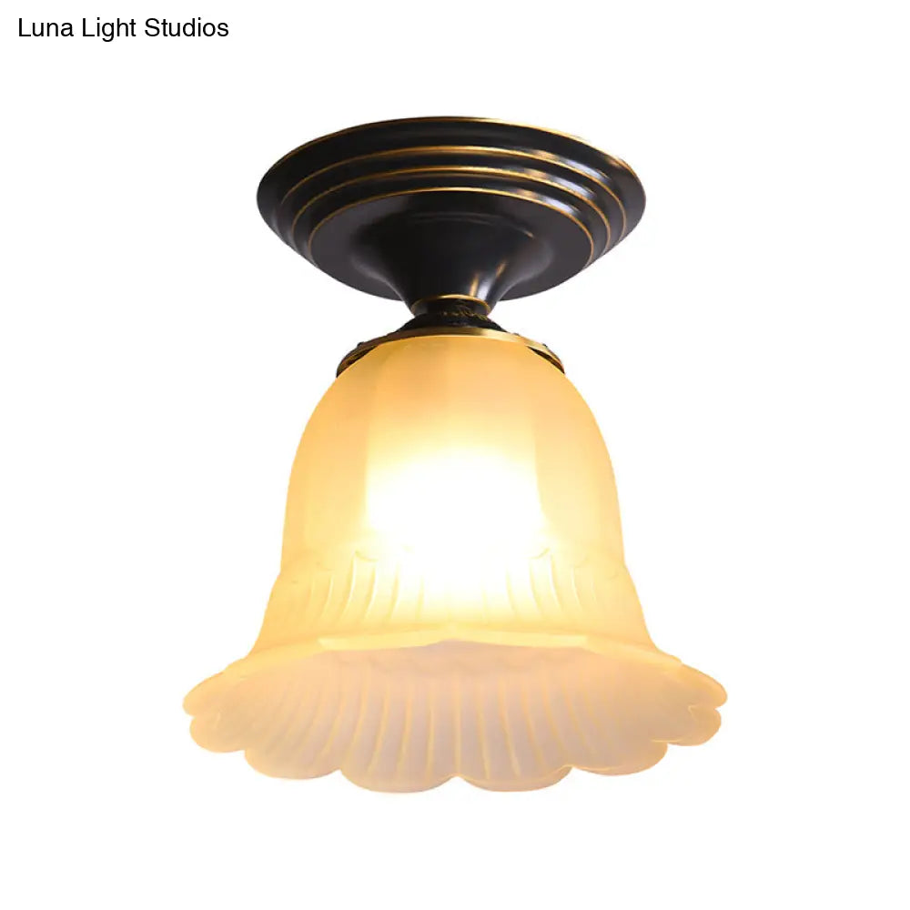 Classic Flared Glass Flush Mount Lamp: 1-Light Beige Ceiling Lighting For Living Room