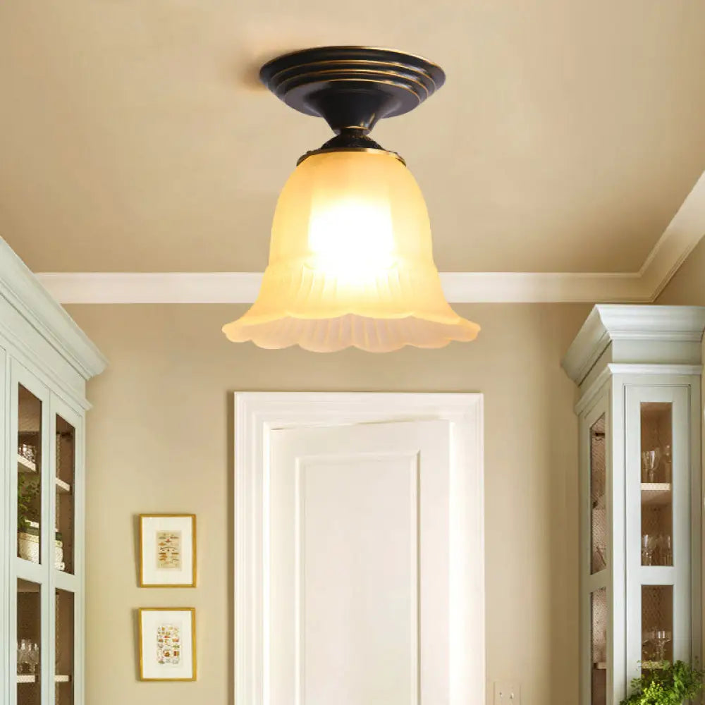 Classic Flared Glass Flush Mount Lamp: 1-Light Beige Ceiling Lighting For Living Room White