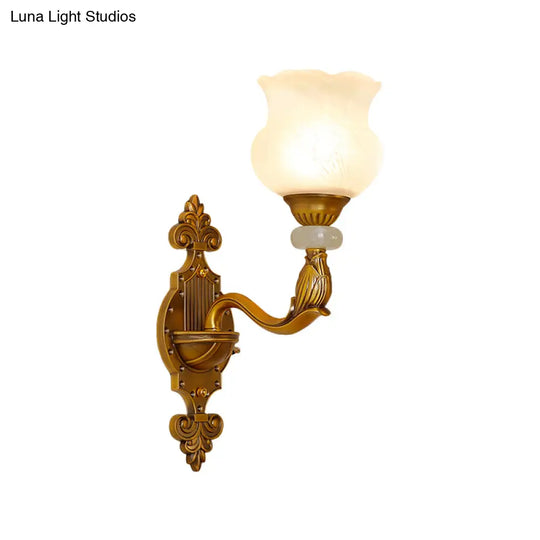 Classic Floral Wall Sconce With Milk Glass Shade And Brass Carved Backplate