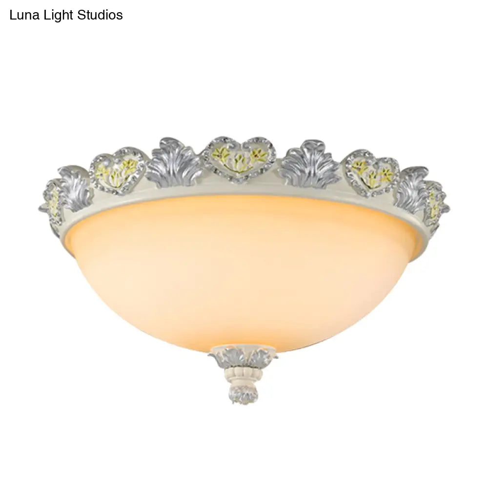 Classic Flush Mount Fixture: 3 - Bulb 15’/19’ Wide Frosted Glass Ceiling Light With Blossom