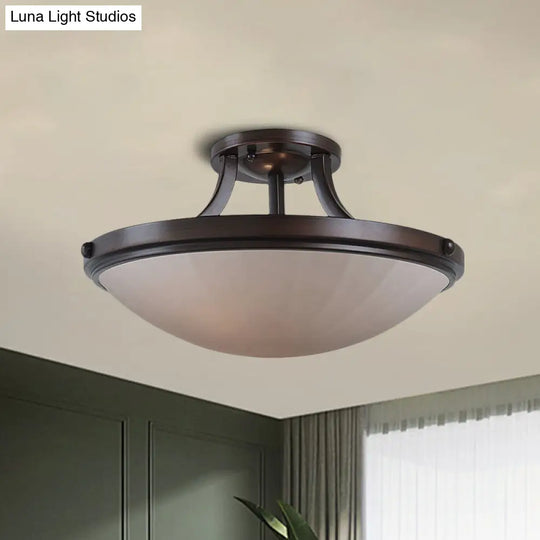 Classic Frosted Glass Bowl Semi Flush Mount Light Fixture For Bedroom - Black/Silver 3 - Light