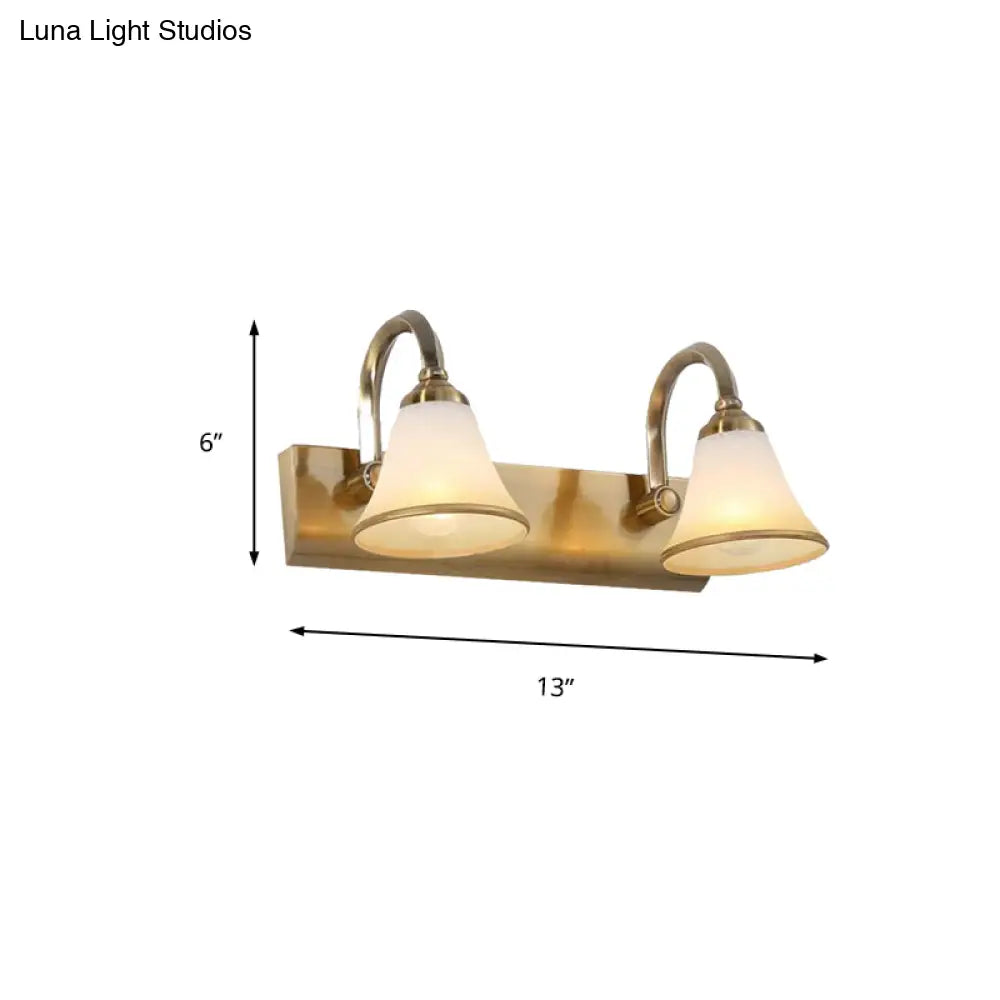 Classic Frosted Glass Brass Bell Shade Vanity Light Fixture - 2/3/4 Lights Bathroom Sconce Lamp