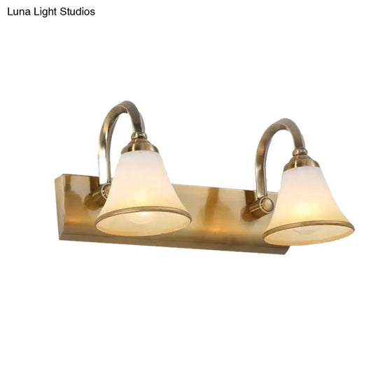 Classic Frosted Glass Brass Bell Shade Vanity Light Fixture - 2/3/4 Lights Bathroom Sconce Lamp