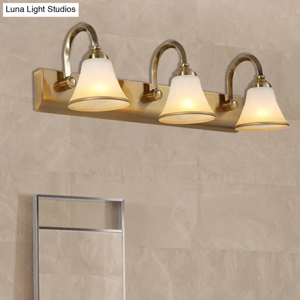 Classic Frosted Glass Brass Bell Shade Vanity Light Fixture - 2/3/4 Lights Bathroom Sconce Lamp