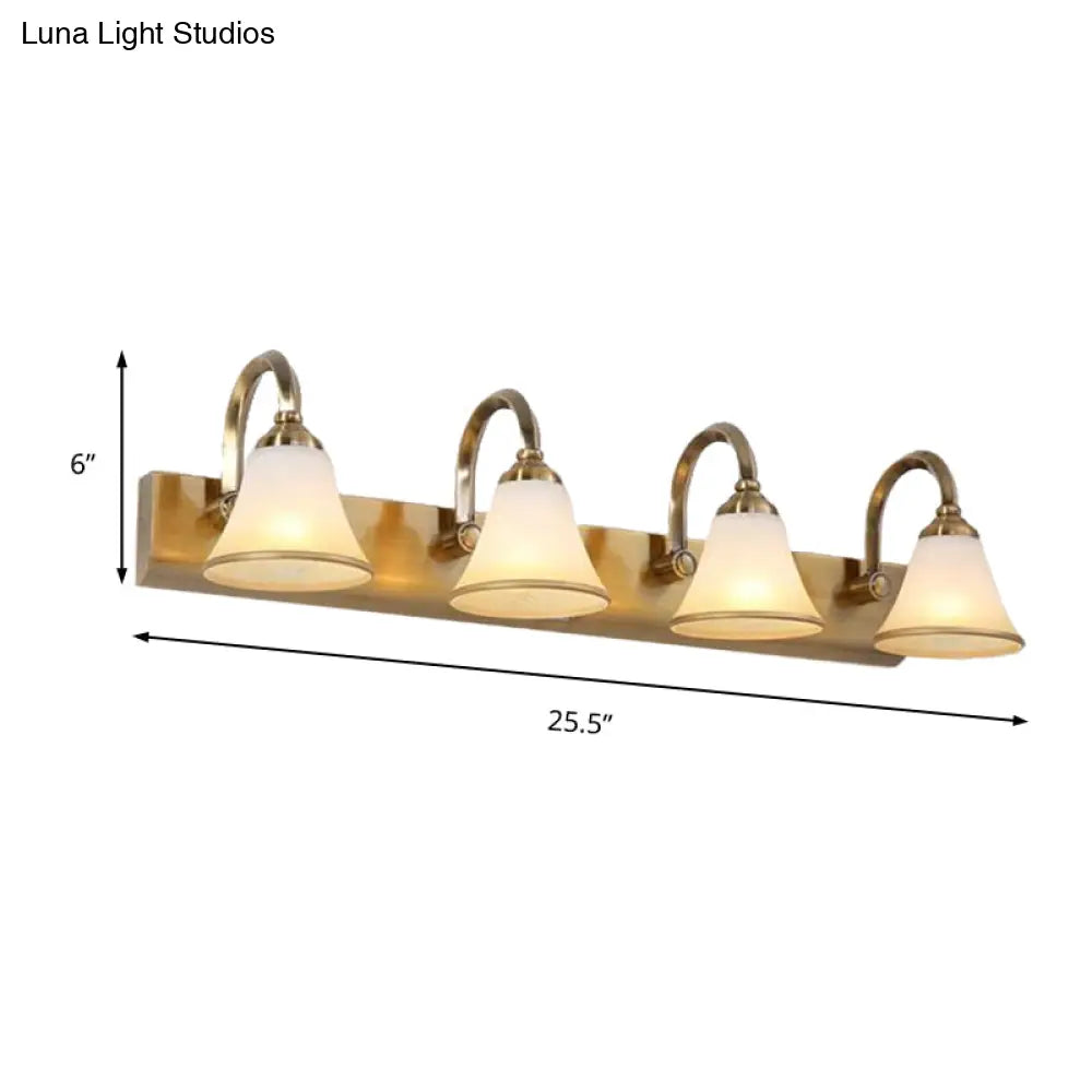 Classic Frosted Glass Brass Bell Shade Vanity Light Fixture - 2/3/4 Lights Bathroom Sconce Lamp