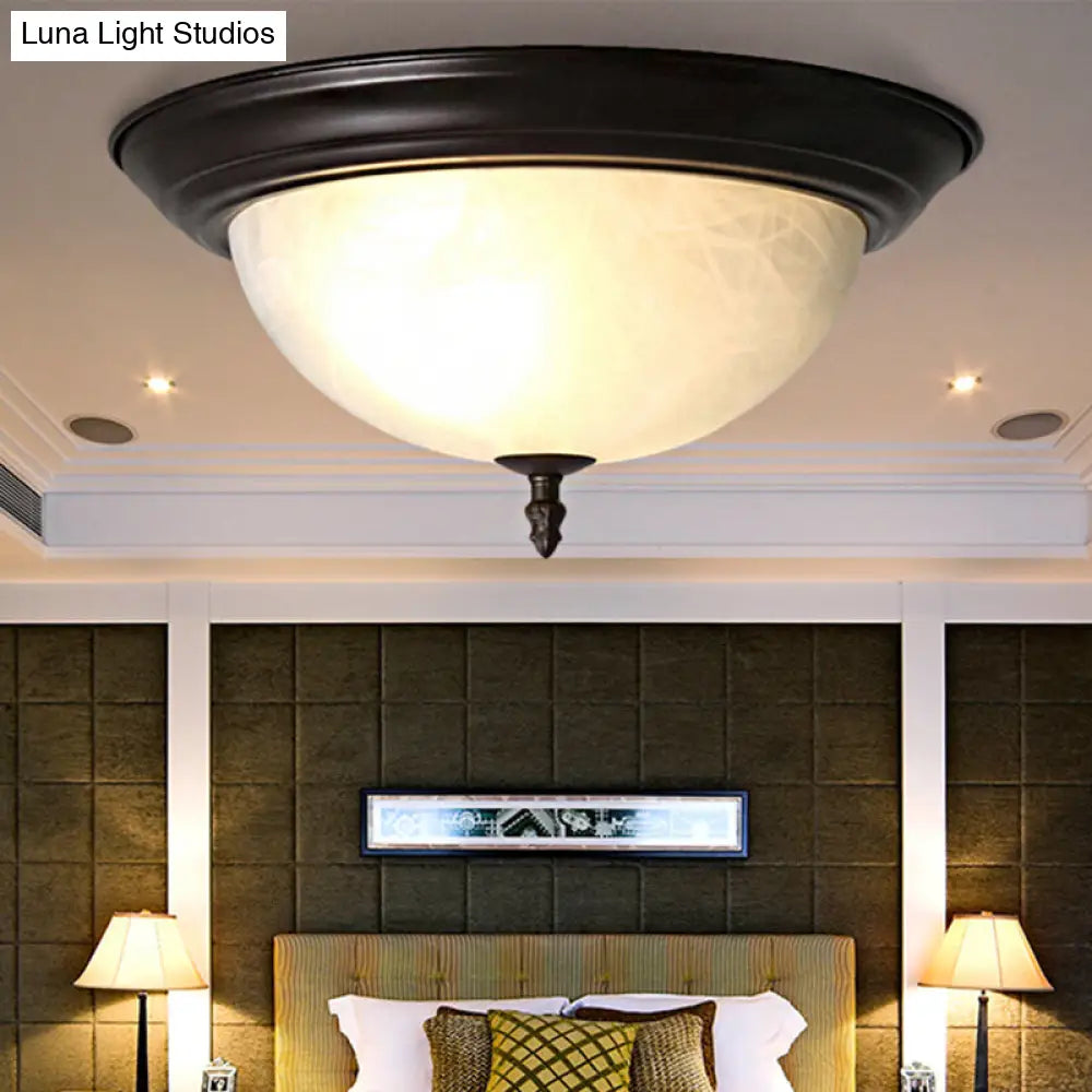 Classic Frosted Glass Flush Mount Lamp - Black/Black And Gold 3-Light Living Room Ceiling Fixture