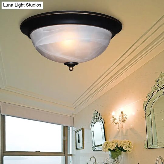 Classic Frosted Glass Flush Mount Lamp - Black/Black And Gold 3-Light Living Room Ceiling Fixture