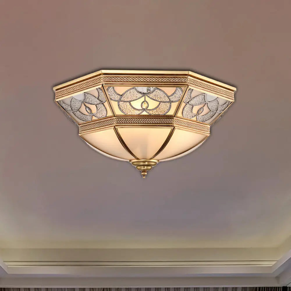 Classic Frosted Glass Flush Mount Lamp With Domed Design - Brass Finish 4 Lights