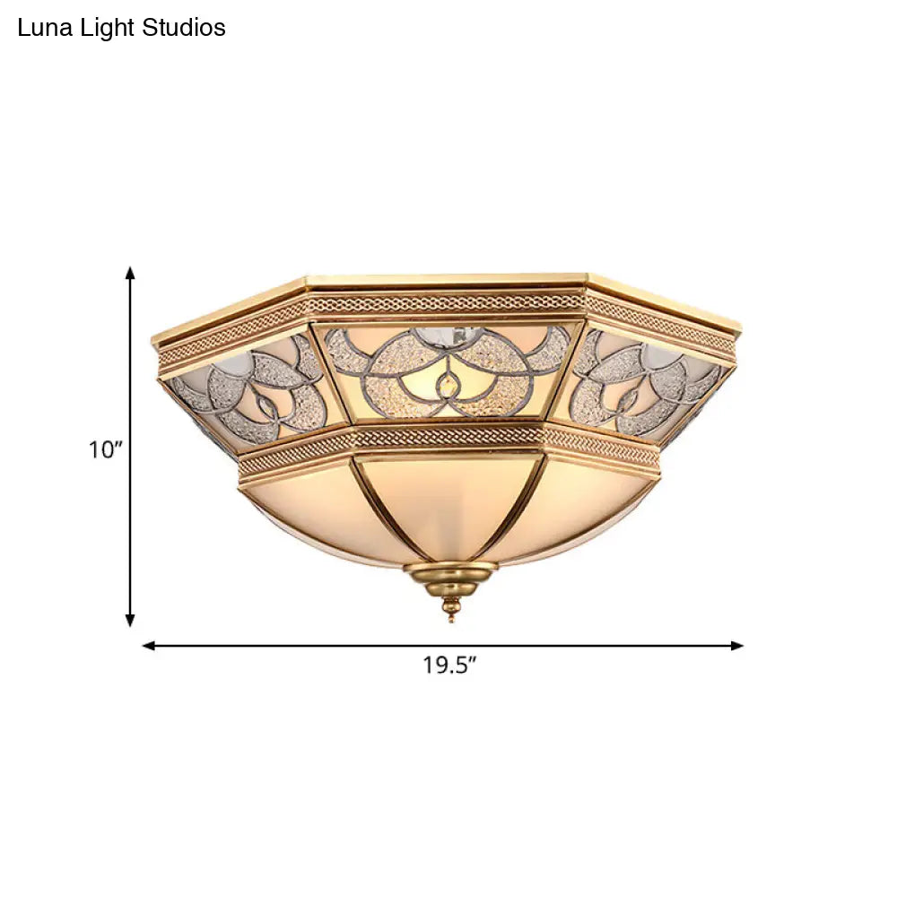 Classic Frosted Glass Flush Mount Lamp With Domed Design - Brass Finish 4 Lights
