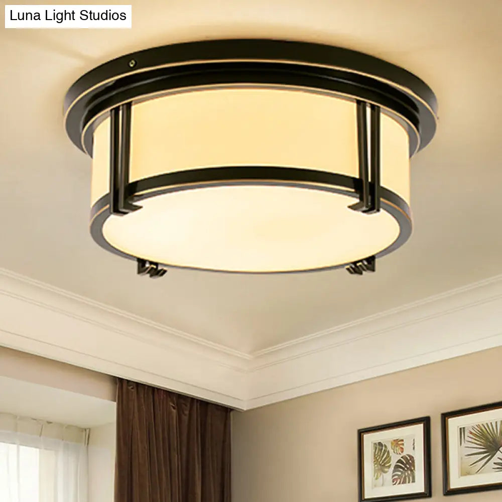 Classic Frosted Glass Led Flush Mount Lamp - Black/Brass Finish Warm/White Light Perfect Living Room