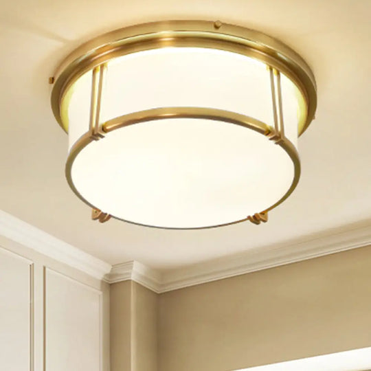 Classic Frosted Glass Led Flush Mount Lamp - Black/Brass Finish Warm/White Light Perfect Living