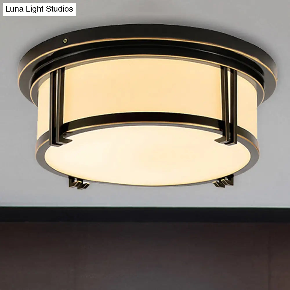 Classic Frosted Glass Led Flush Mount Lamp - Black/Brass Finish Warm/White Light Perfect Living