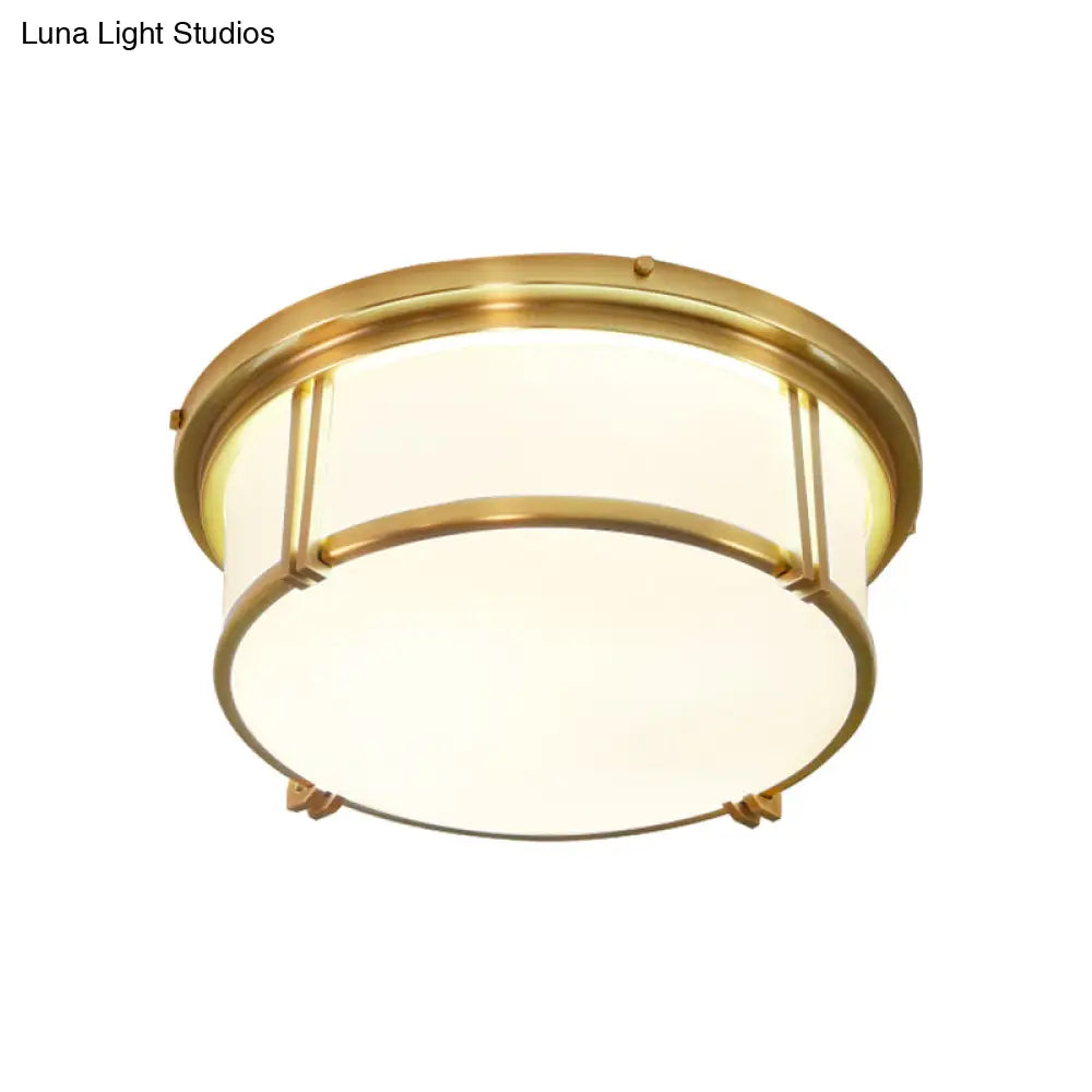 Classic Frosted Glass Led Flush Mount Lamp - Black/Brass Finish Warm/White Light Perfect Living Room