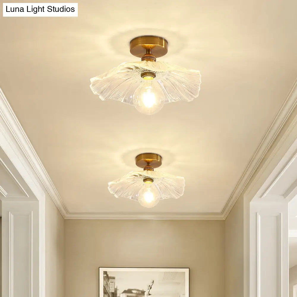 Classic Glass Ceiling Light Fixture W/ Brass Lamp Holder For Corridors