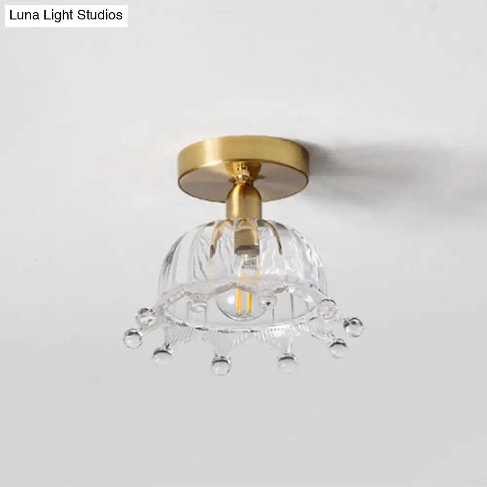 Classic Glass Ceiling Light Fixture W/ Brass Lamp Holder For Corridors