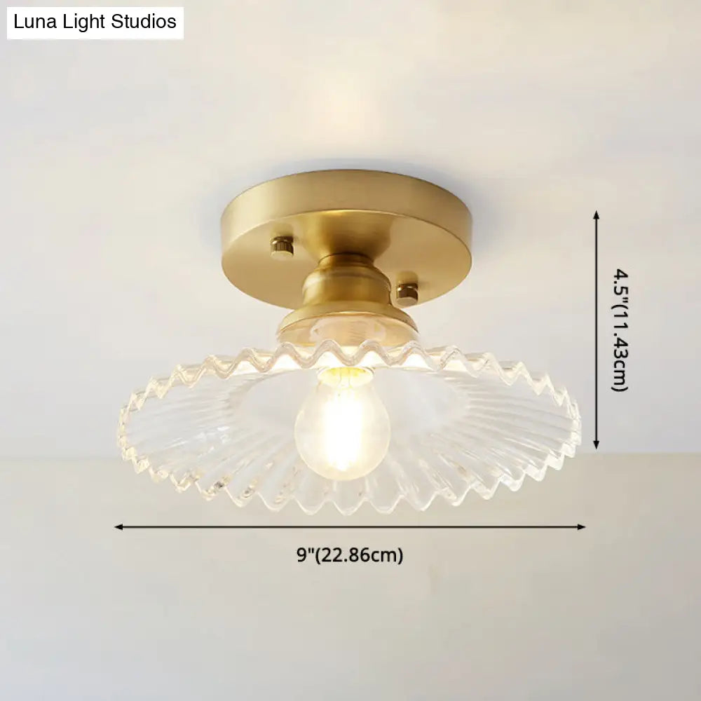 Classic Glass Ceiling Light Fixture W/ Brass Lamp Holder For Corridors