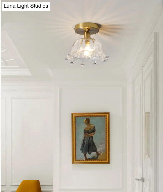 Classic Glass Ceiling Light Fixture W/ Brass Lamp Holder For Corridors