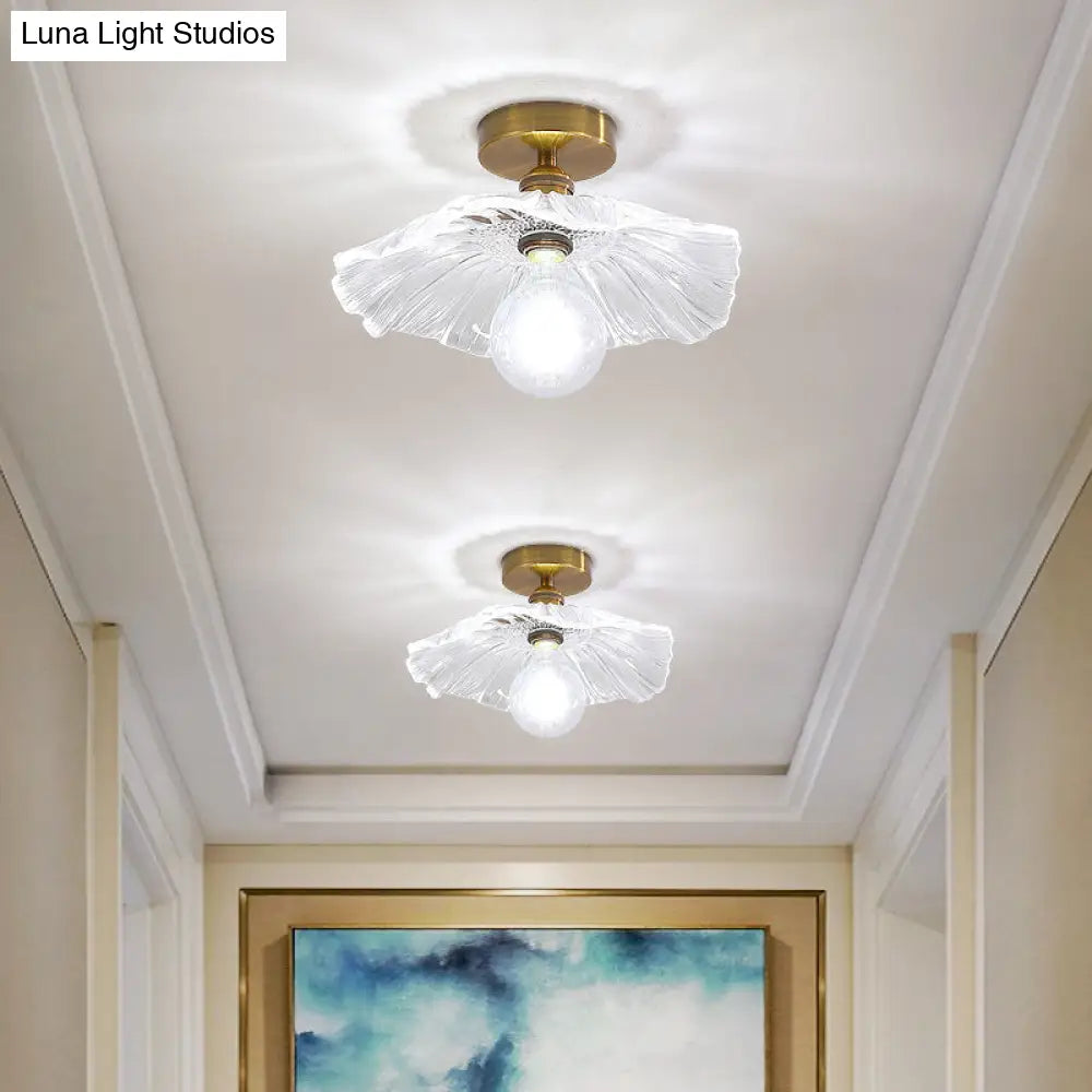 Classic Glass Ceiling Light Fixture W/ Brass Lamp Holder For Corridors