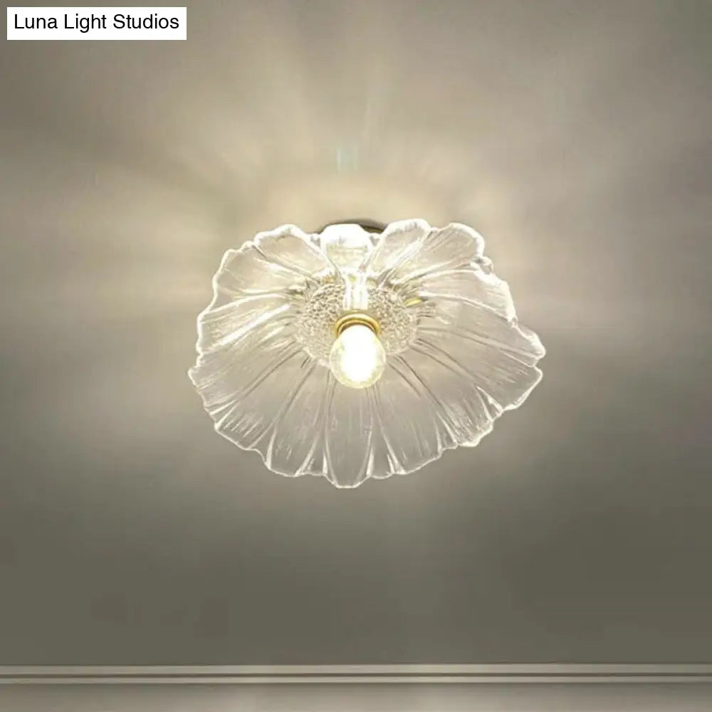 Classic Glass Ceiling Light Fixture W/ Brass Lamp Holder For Corridors / Flower